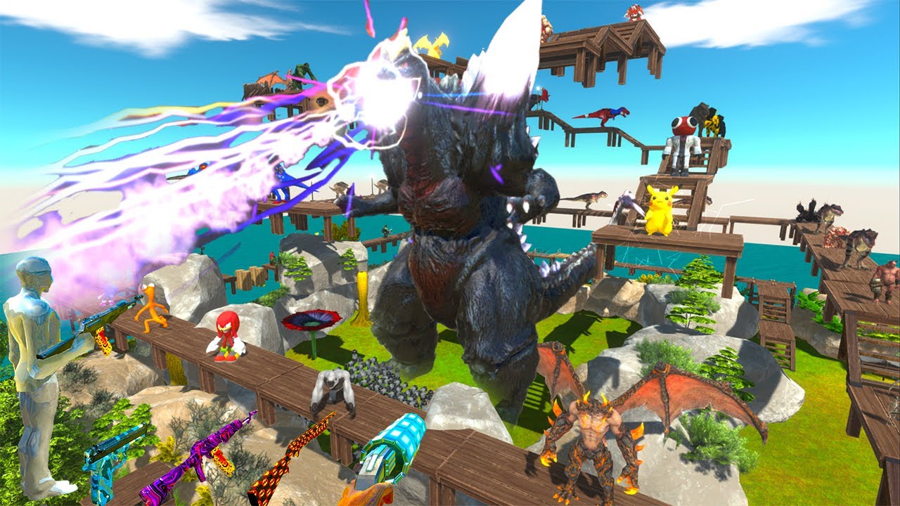 AROUND SUPER GODZILLA zigzag Parkour UNDERWATER - Animal Revolt Battle Simulator