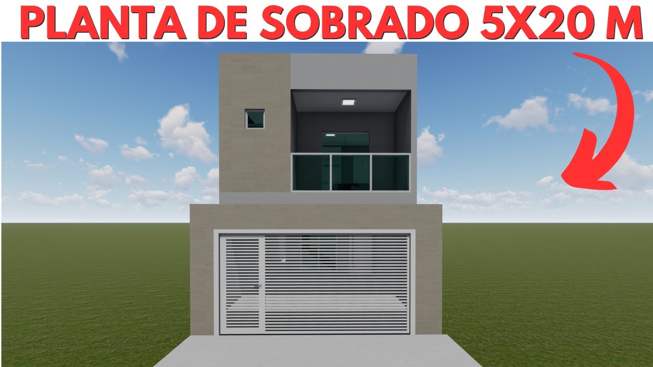 PLANTA DE SOBRADO 5X20 METROS COM 3 QUARTOS E PISCINA | HOUSEPLANT | FLOORPLAN