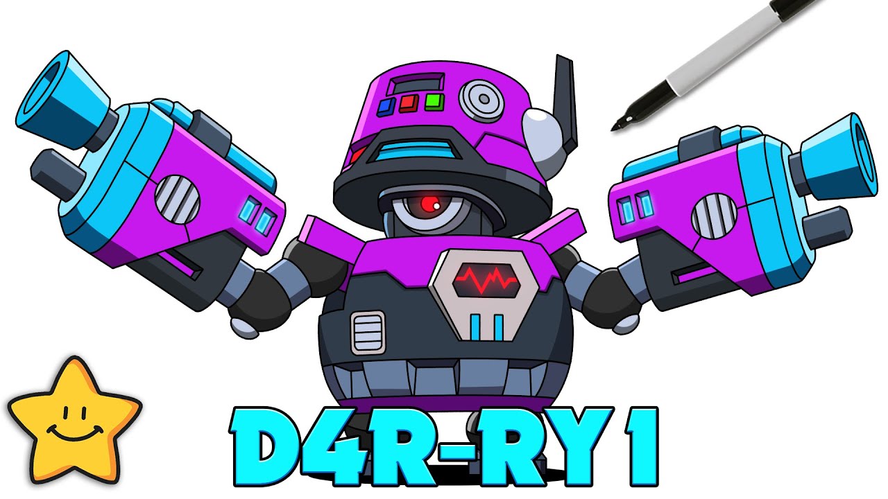 How To Draw D4R-RY1 🤖 | Brawl Stars | New Skin Darryl | Step By Step