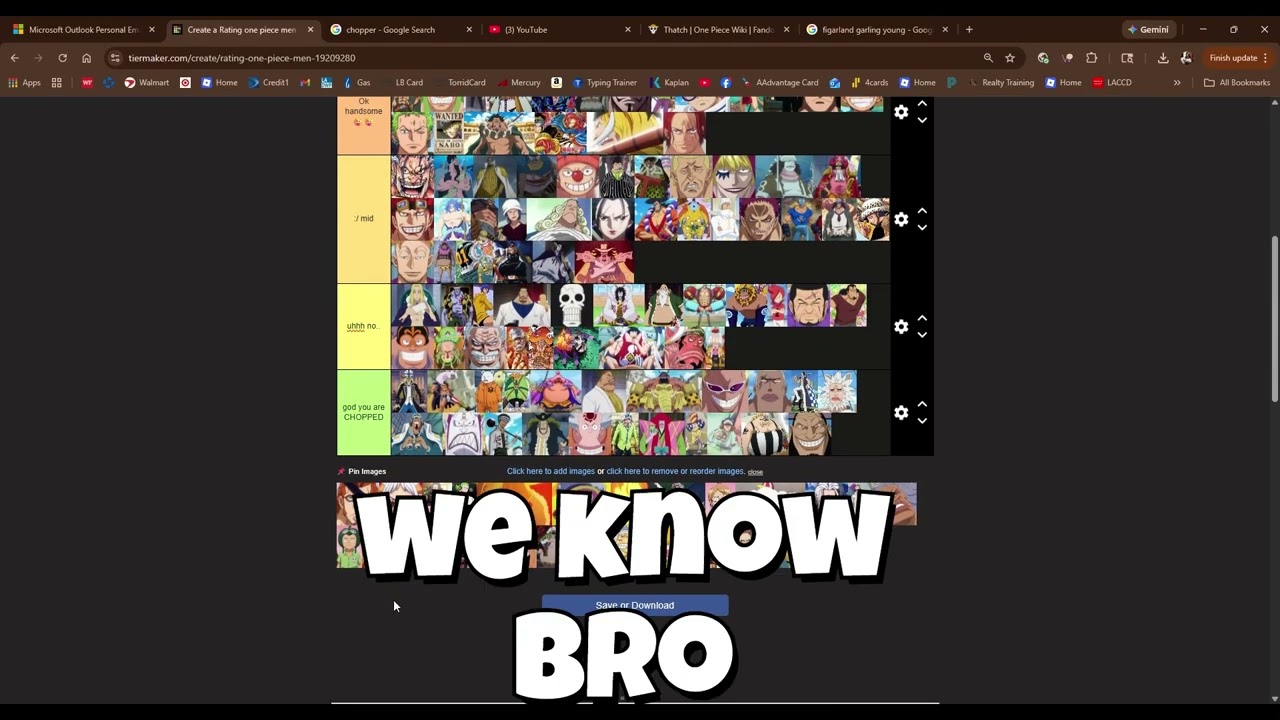 Rating one piece men based on attractiveness