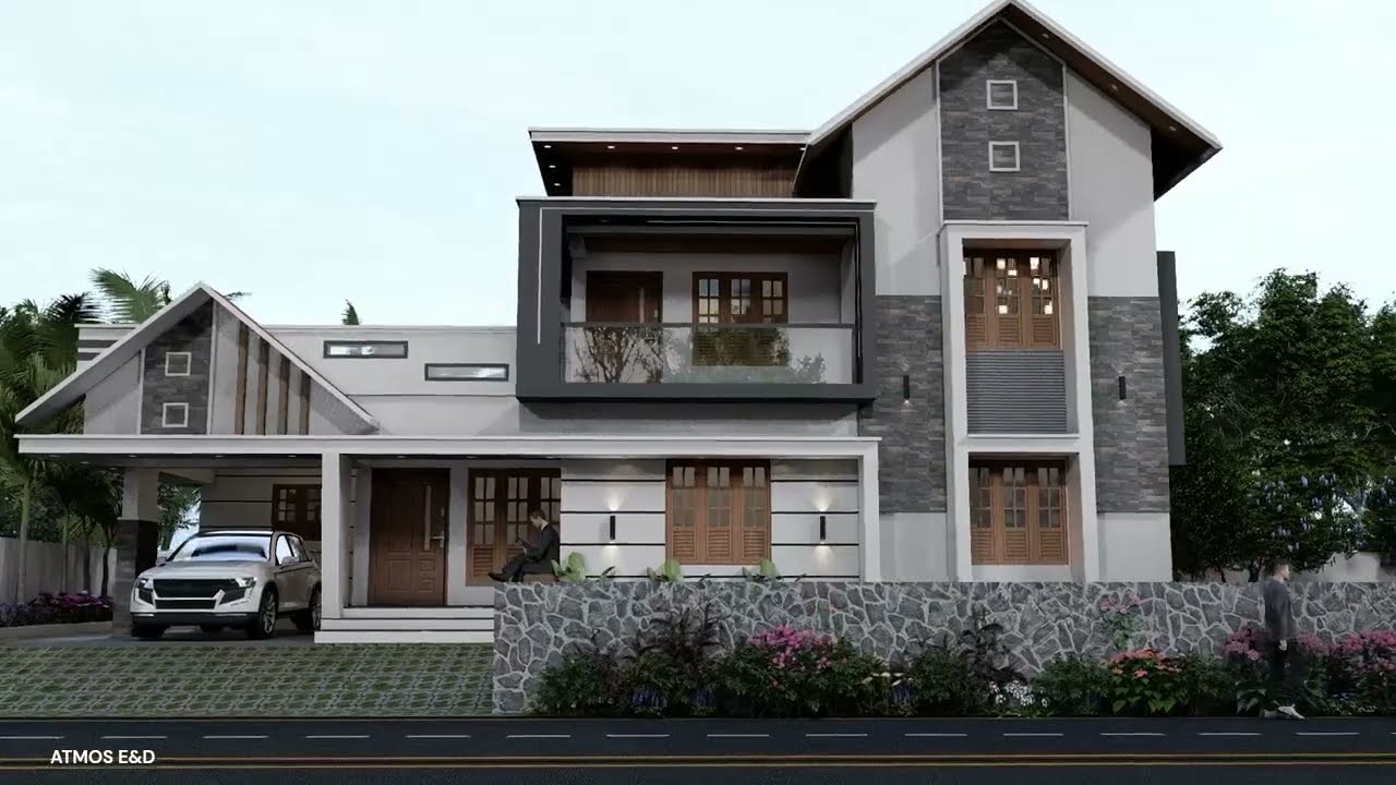 Minimalist Kerala Home with Sustainable Rooftop Garden: 3D Walkthrough 2500 Sq. Ft 4bhk