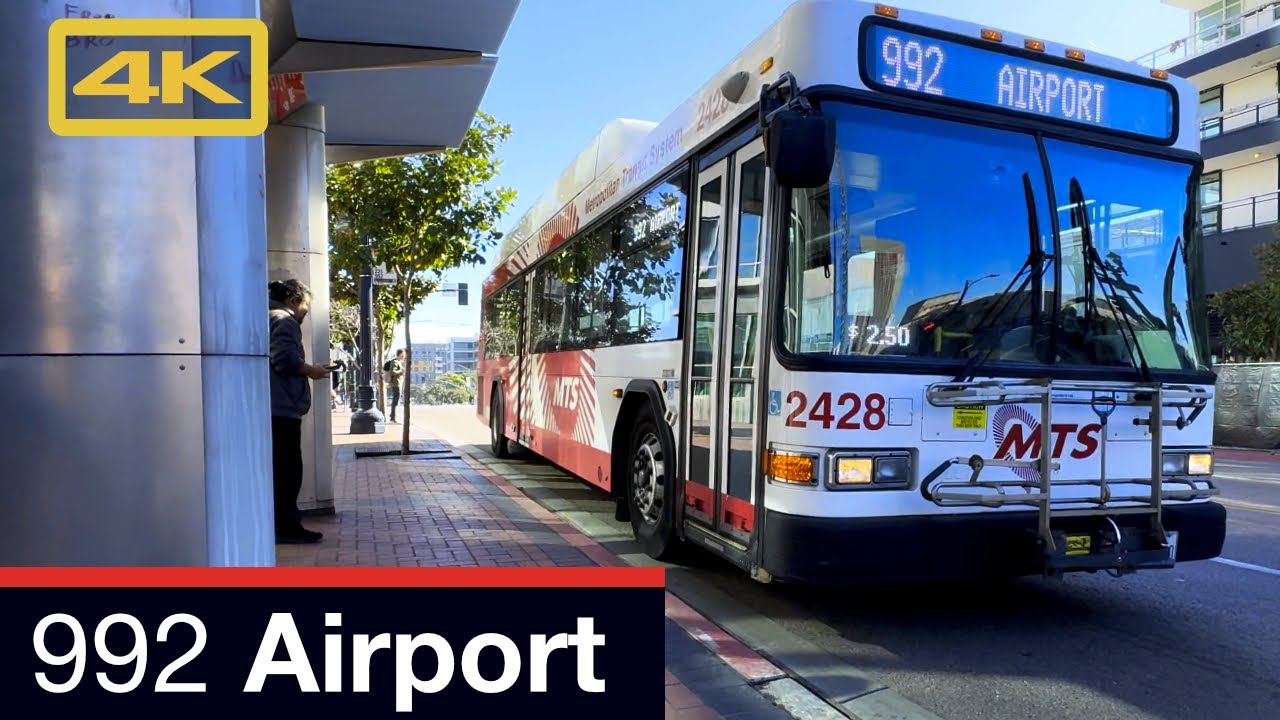 San Diego MTS Bus 992 from Downtown to San Diego International Airport SAN, Gillig Bus, 4K Bus Ride