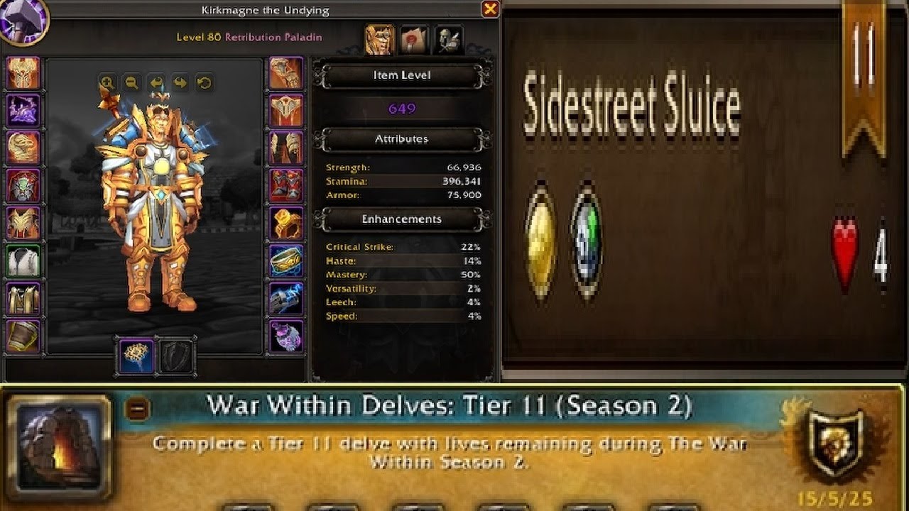 Tier 11 Delve - Solo - Retribution Paladin - ilvl 649 - World of Warcraft: The War Within - Season 2
