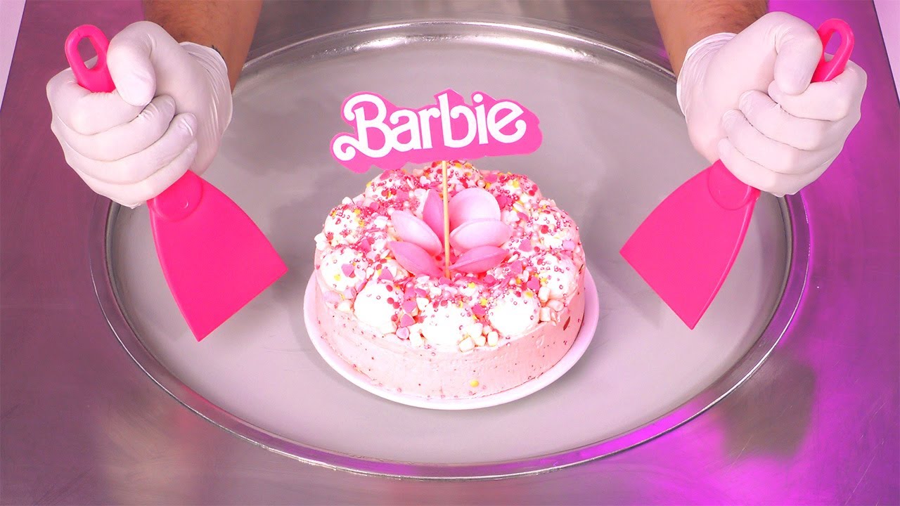 Barbie Ice Cream Rolls - how to make a Cream Cake to delicious rolled fried Ice Cream Roll | ASMR