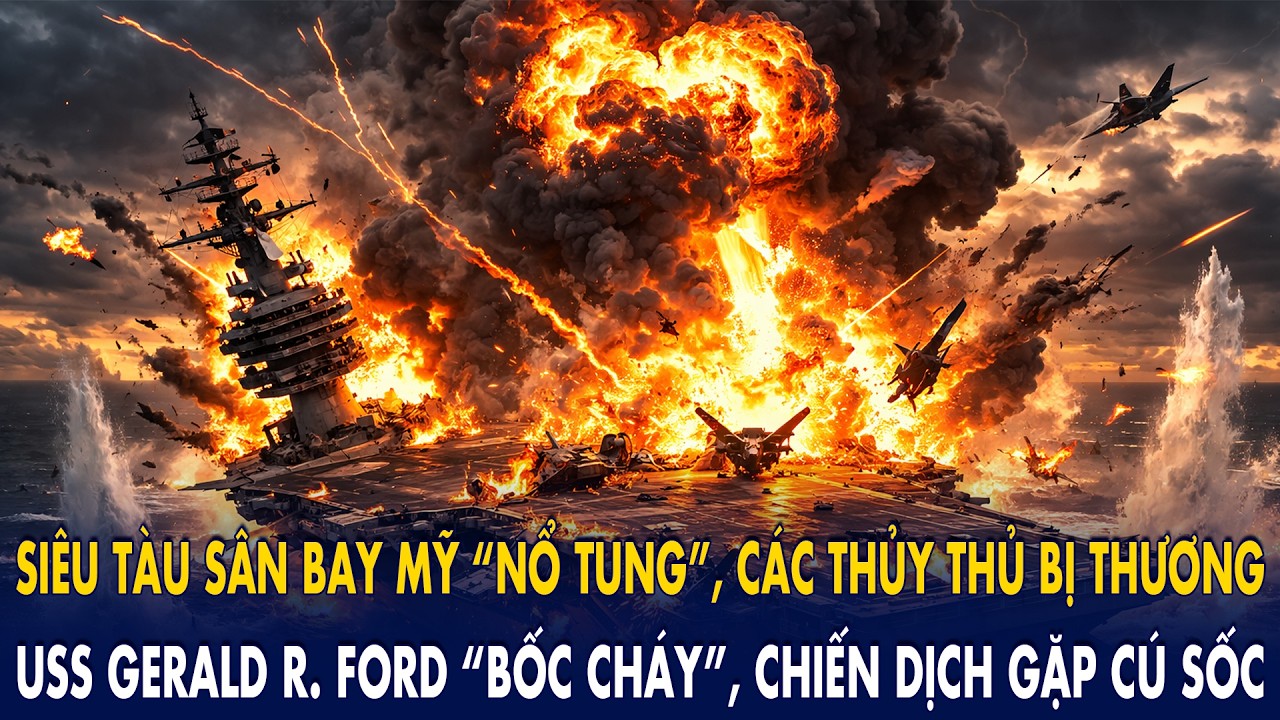 Siêu tàu sân bay Mỹ “nổ tung”, các thủy thủ bị thương: USS Gerald R. Ford “bốc cháy” dữ dội
