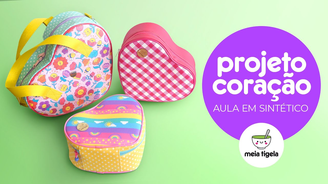 Bolsa e frasqueira em formato de coração - AULA EM SINTÉTICO