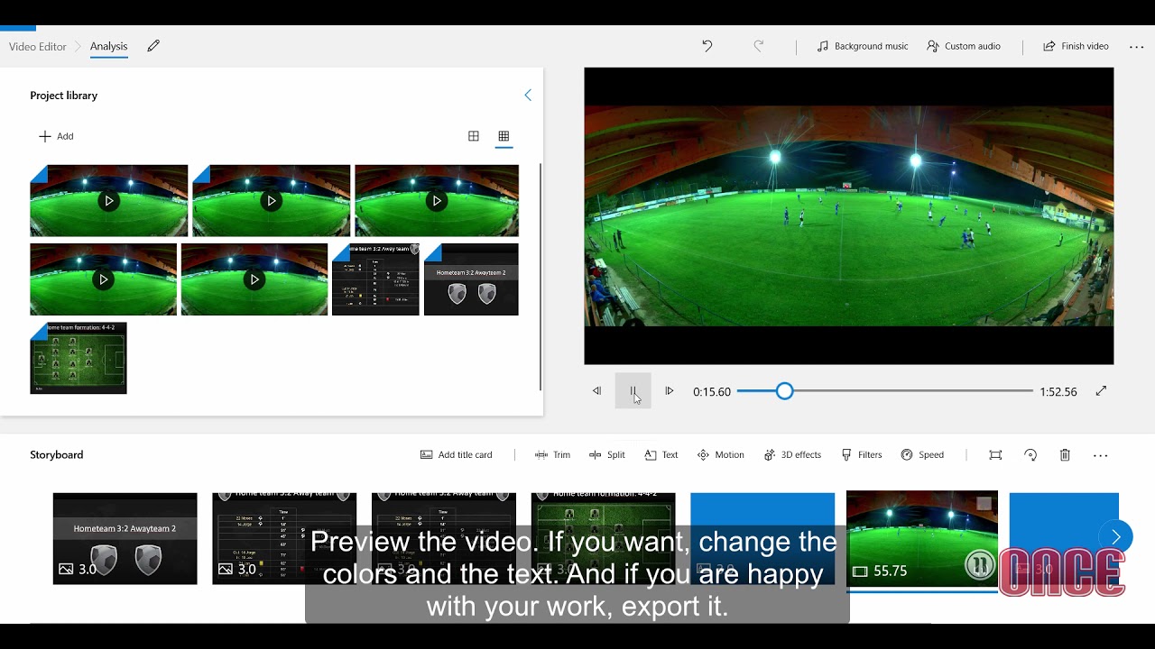 How to create video presentations with Once Sport Analyser and Microsoft Photos?