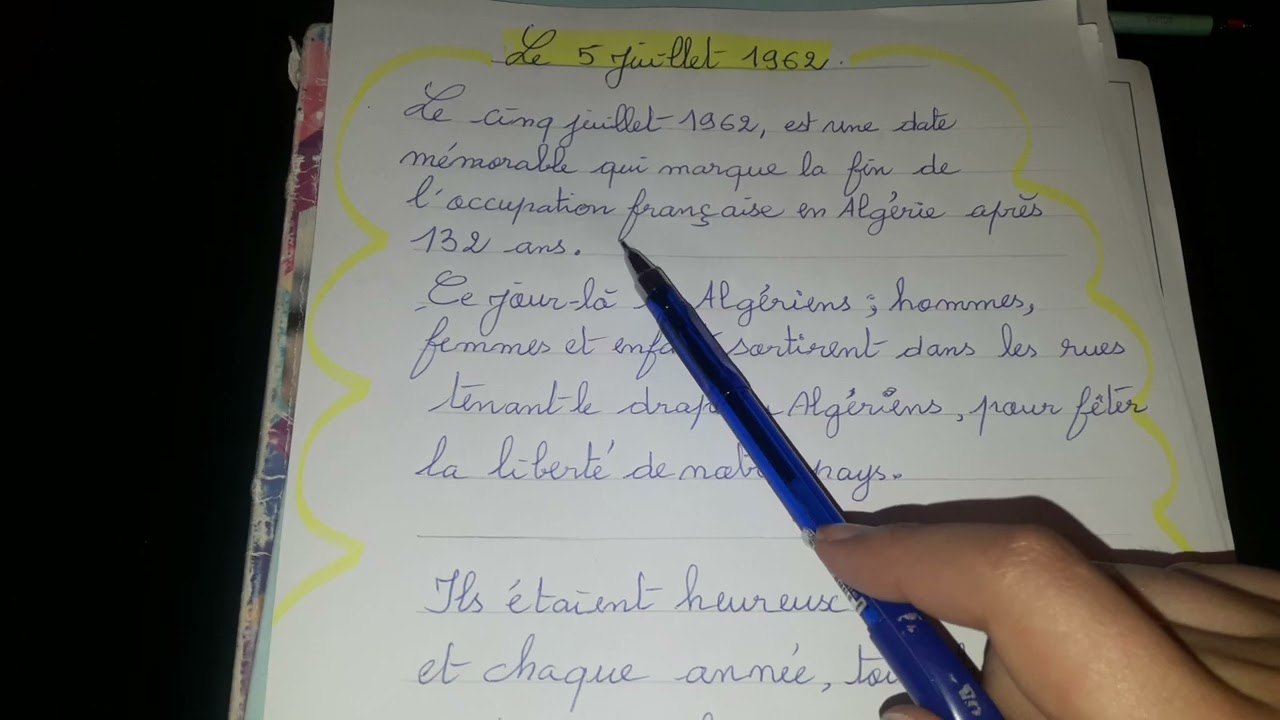 وضعية إدماجية عن يوم الاستقلال 5جويلية 1962تلاميذ ثالثة متوسط ❤❤❤❤