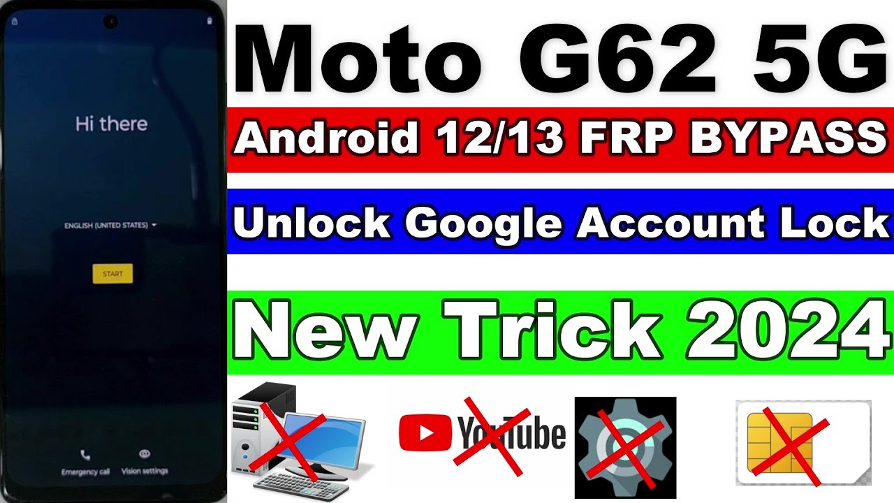 Moto G62 5G FRP/Unlock Google Account Lock Bypass Android 12/13 Without PC | Youtube Update Problem