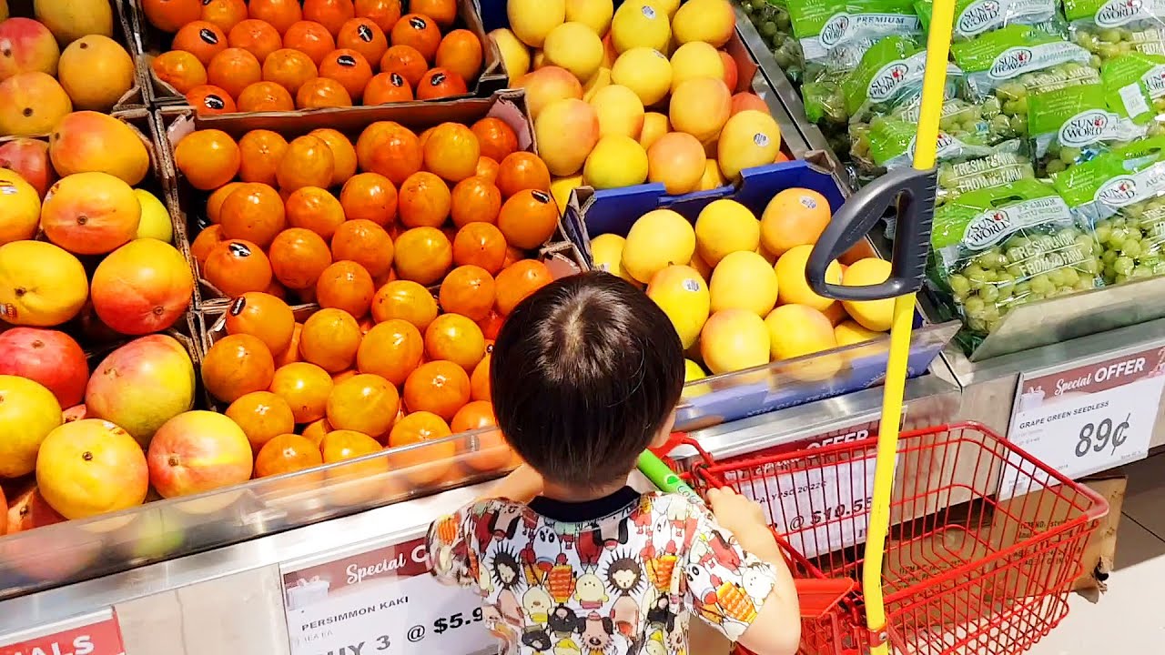 Supermarket Shopping for Kids 🥝🍋 Let's Buy Fruits & Vegetables 🍇🍎 Grocery Pretend Play Cart Trolley