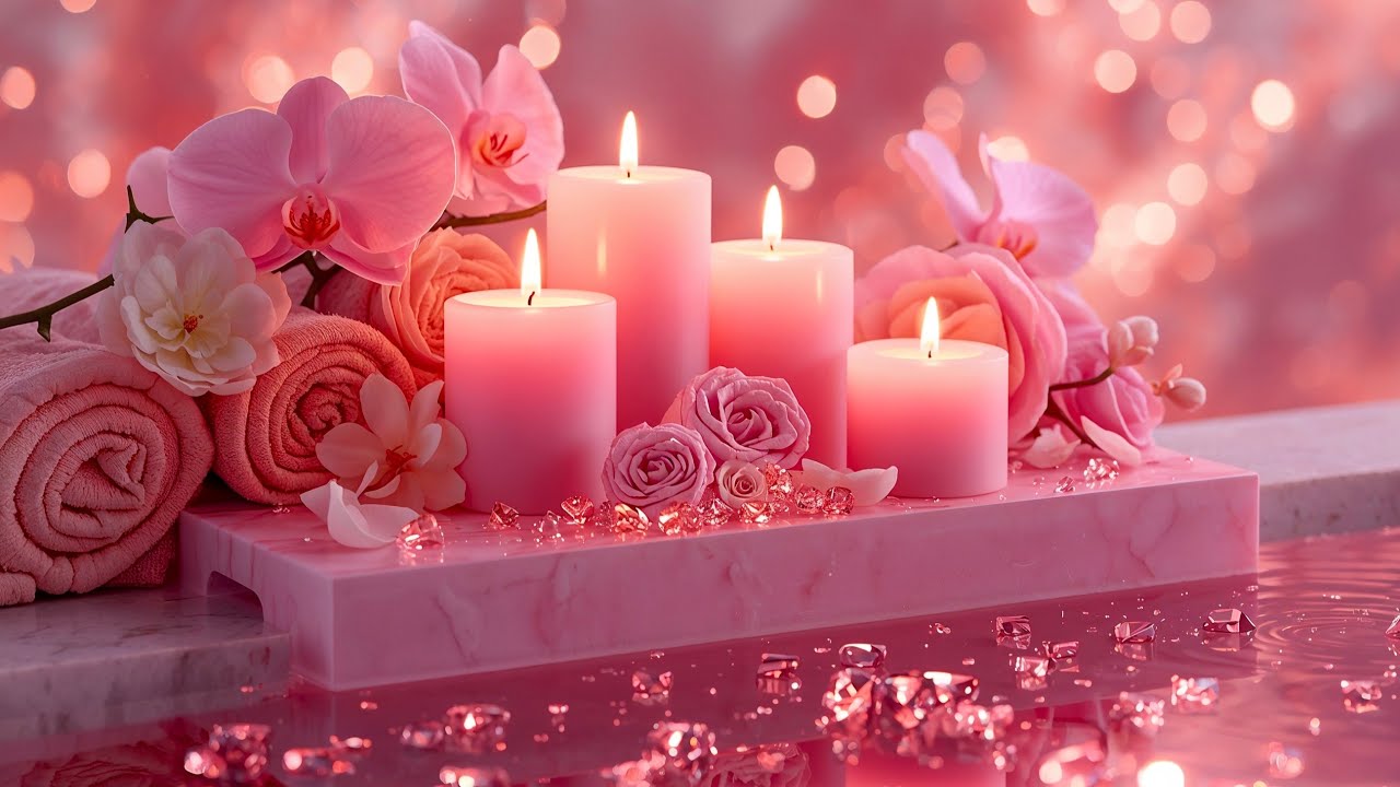 Pink Candle Spa ✨ Soft Piano & Gentle Water Sounds for Deep Sleep