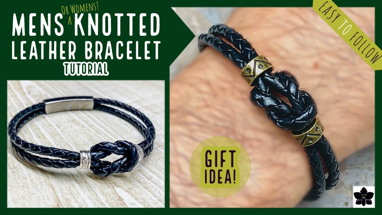 Mens DIY Beaded Leather Knot Bracelet, Handmade Gift for Dad
