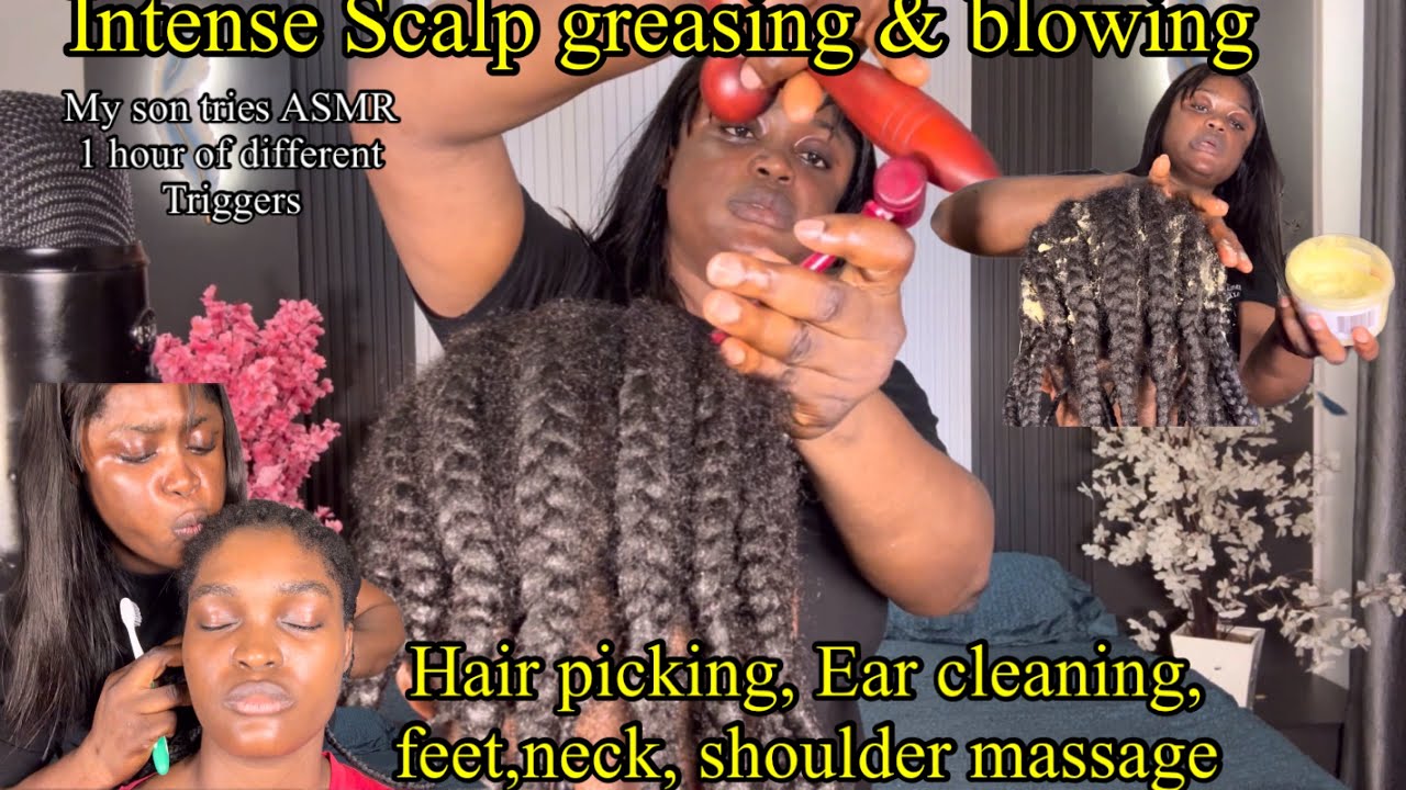 ASMR✨Vitamin E oil, back, shoulder, neck & feet massage with my son, Scalp Greasing& Ear cleaning
