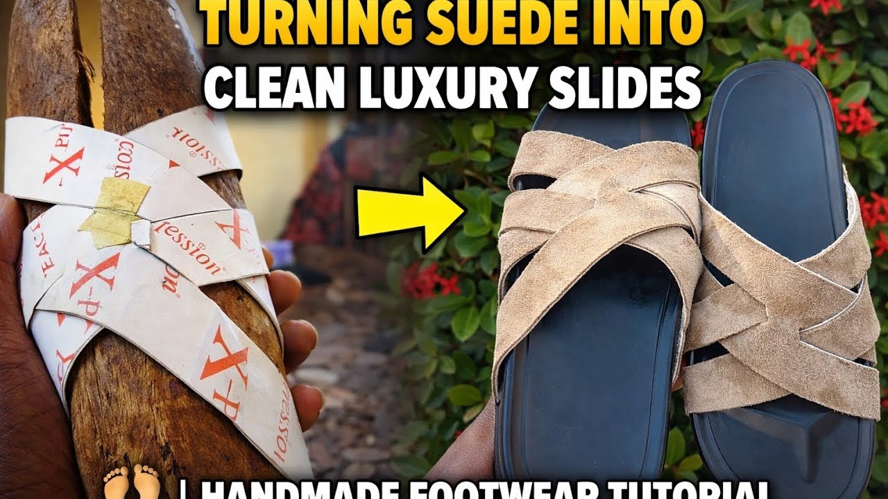 TURNING SUEDE INTO CLEAN LUXURY SLIDES 👣✨ | HANDMADE FOOTWEAR TUTORIAL PATTERN CUTTING STEP BY STEP 