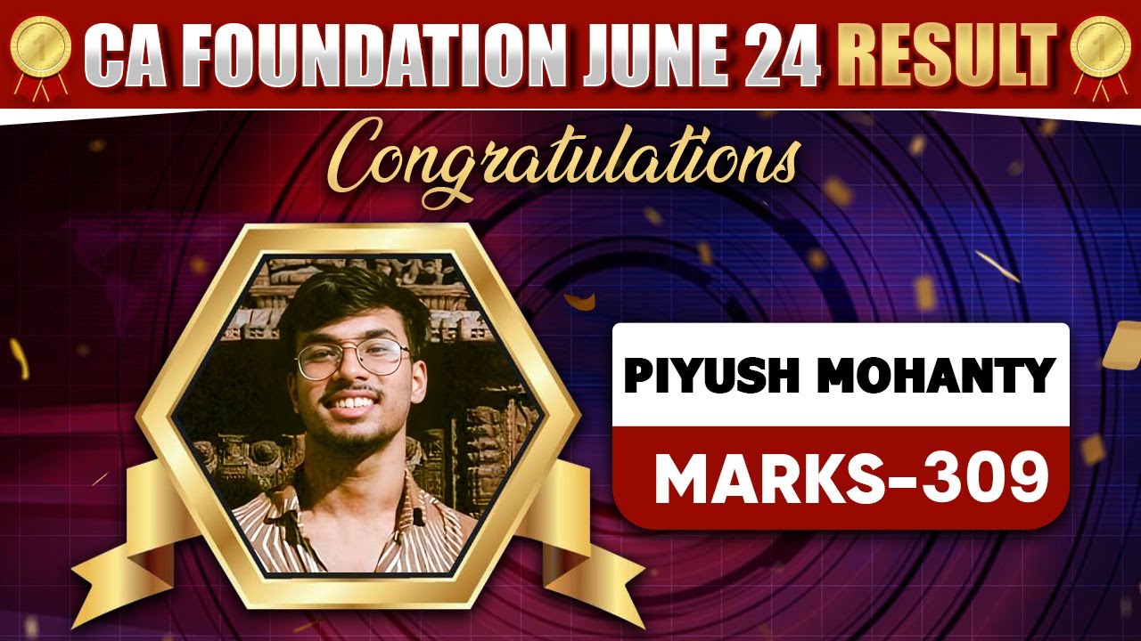 CA Foundation June 24 Result Piyush Mohanty (Marks-309) | Congratulations CA Foundation Topper 🥳