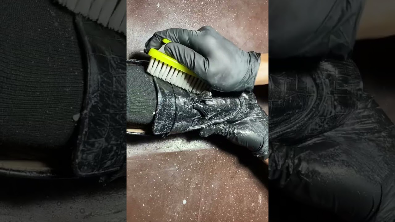 “Oddly Satisfying Black Shoe Cleaning 🖤✨ Wait for the Final Glow!”  #asmr #shoe #cleaning #relaxing 