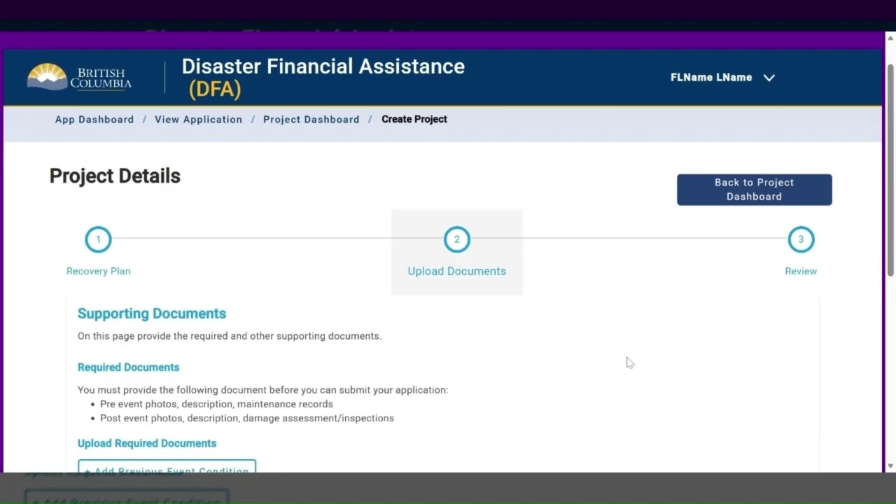 Disaster Financial Assistance – Entering a project for communities