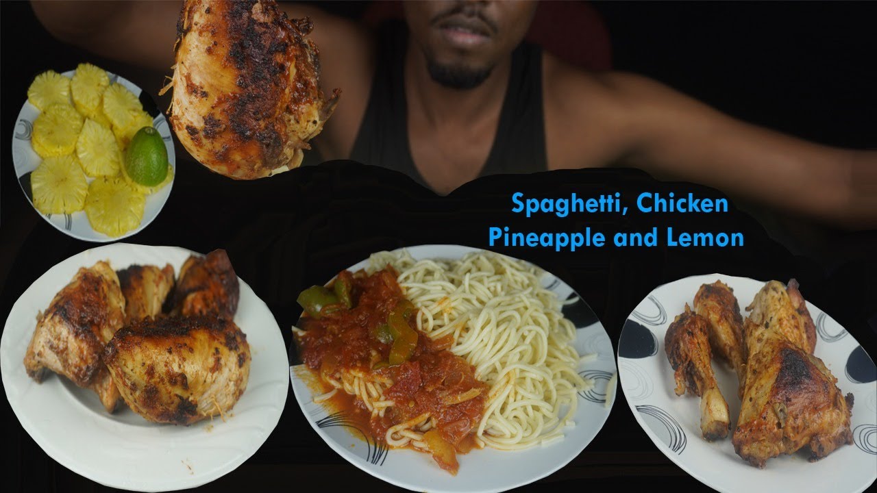 Huge Spicy Chicken. Spaghetti  and some Pineapple Big Bite Savage Mukbang | Food Squad