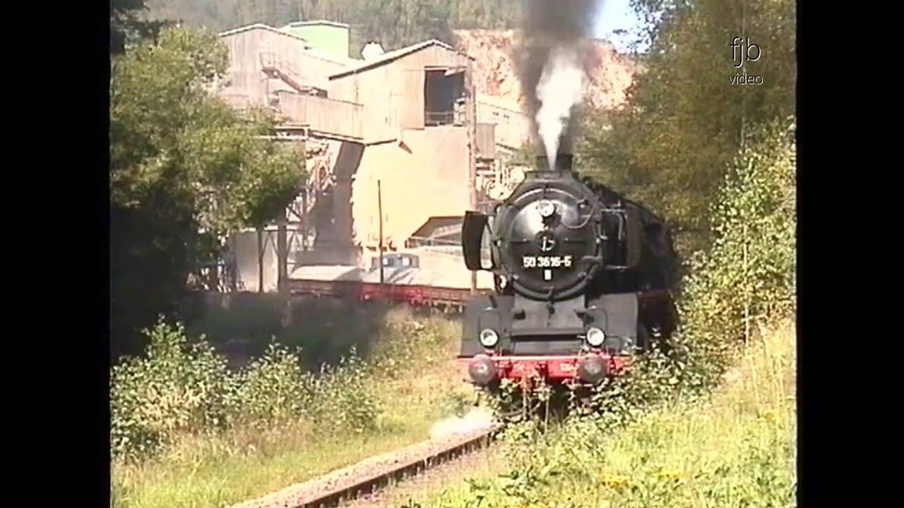 Schwerer Schotterzug vom Steinbruch in Berbersdorf mit Dampflok 50 3616