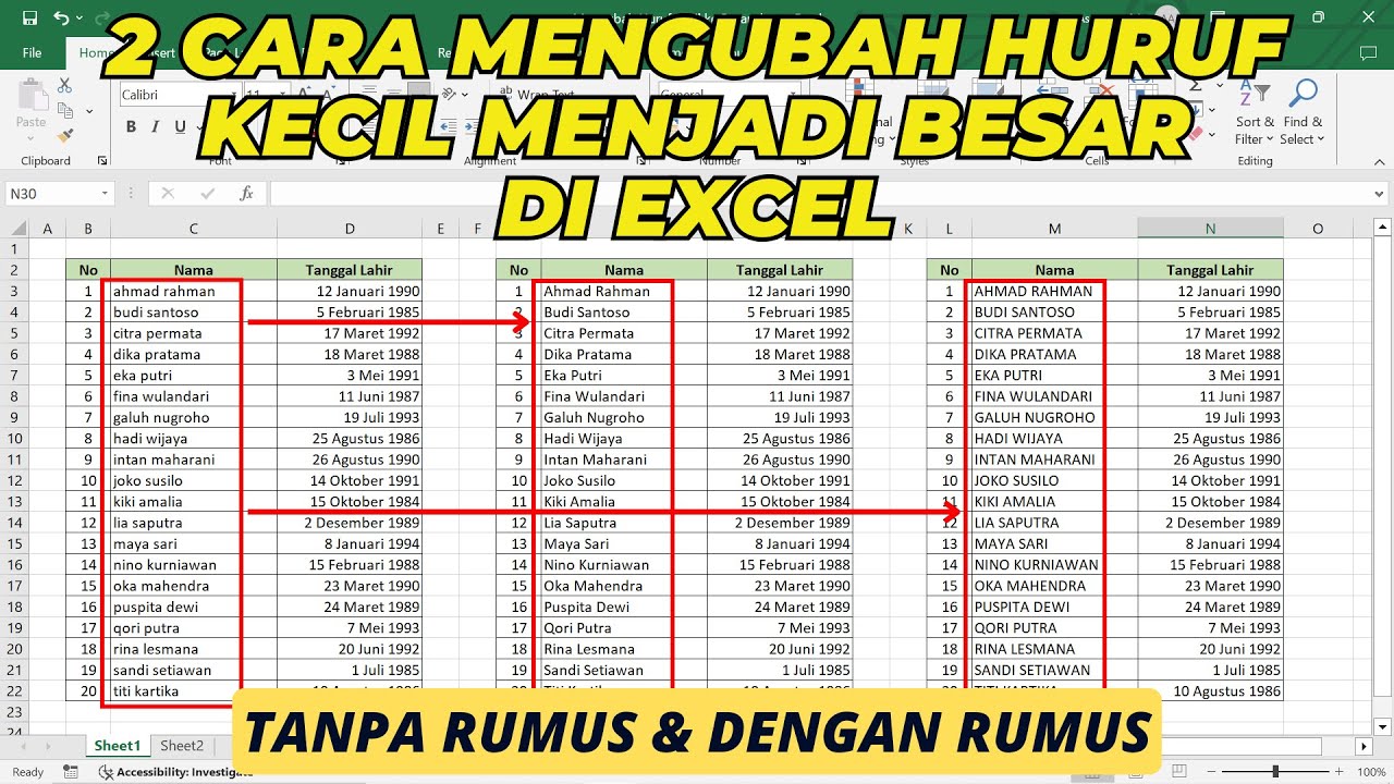 Cara Mengubah Huruf Kecil Ke Besar Di Excel Tanpa Rumus Dan Dengan Rumus