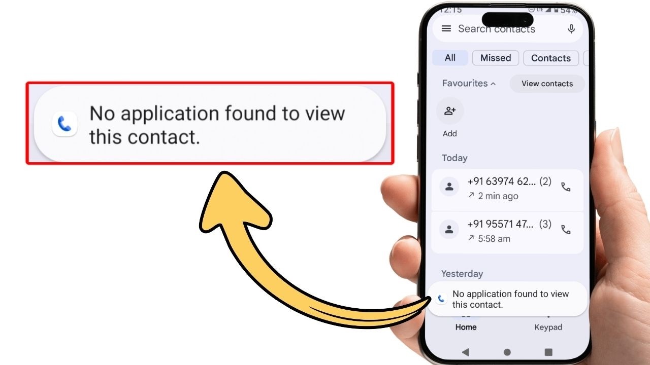 No application found to view this contact // No app for that on this device // Contact not show