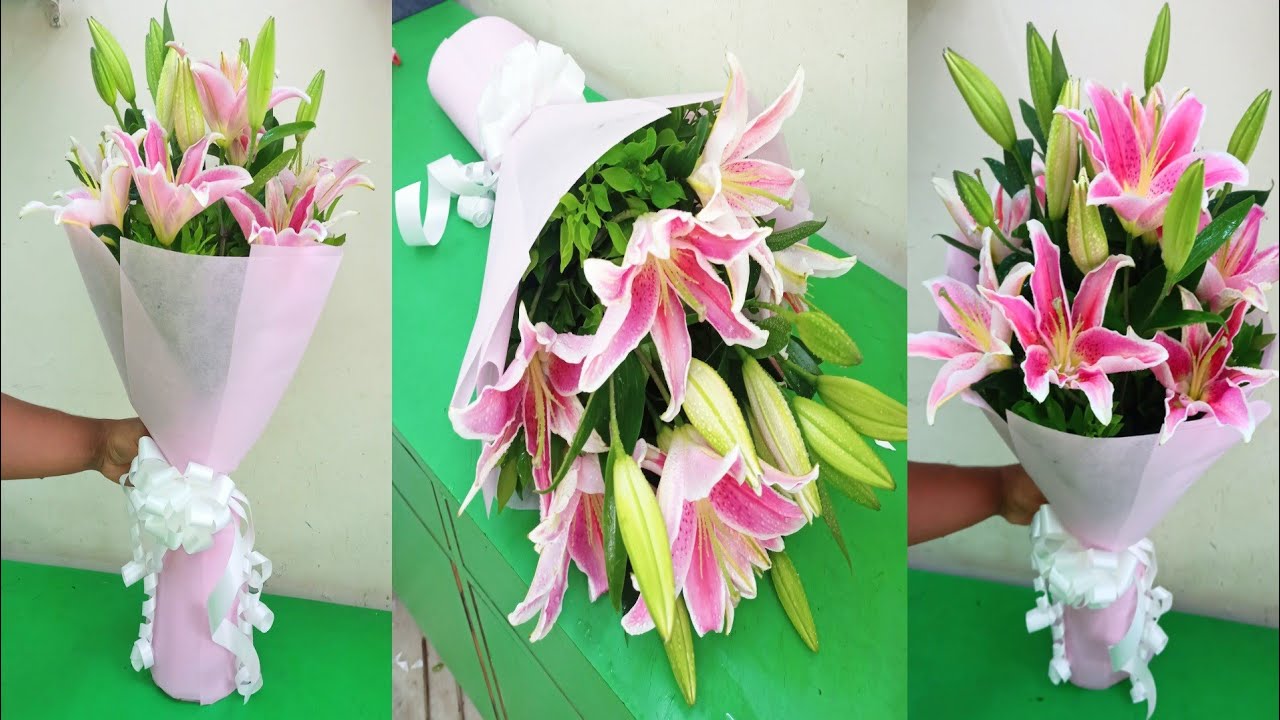 Lily Flower Hand Bunch Bouquet // Pink Lily Flowers Bouquet // How To Make Hand Bunch Bouquet