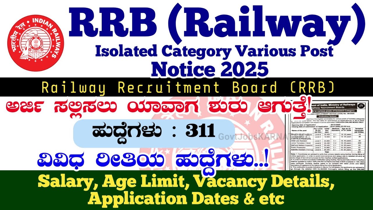 RRB (Railway) Isolated Category Vacancy 2025-26🔥| Railway Vacancy | RRB Isolated Category Notice |