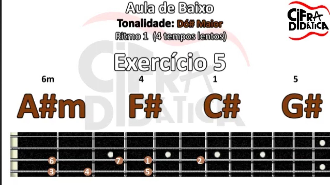 Aula de Baixo para INICIANTES (A#m F# C# G#) Tonalidade de Dó# Maior