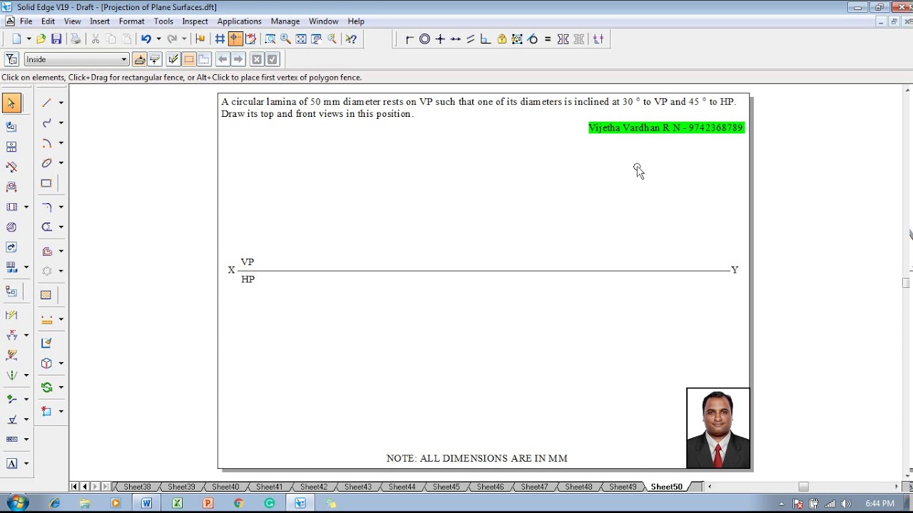 Example 50 on Projection of Plane Surfaces