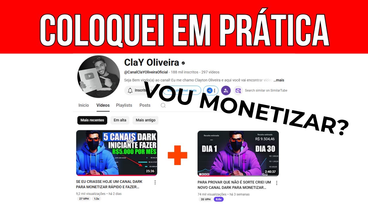 PRA PROVAR QUE N&Atilde;O &Eacute; SORTE COPIE A MODELAGEM EM NOVO CANAL DARK PRA MONETIZAR R&Aacute;PIDO | ClaY Oliveira