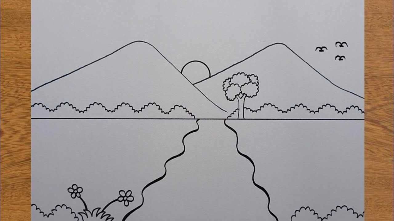 How to Draw Easy Mountain Scenery | Drawing a scenery