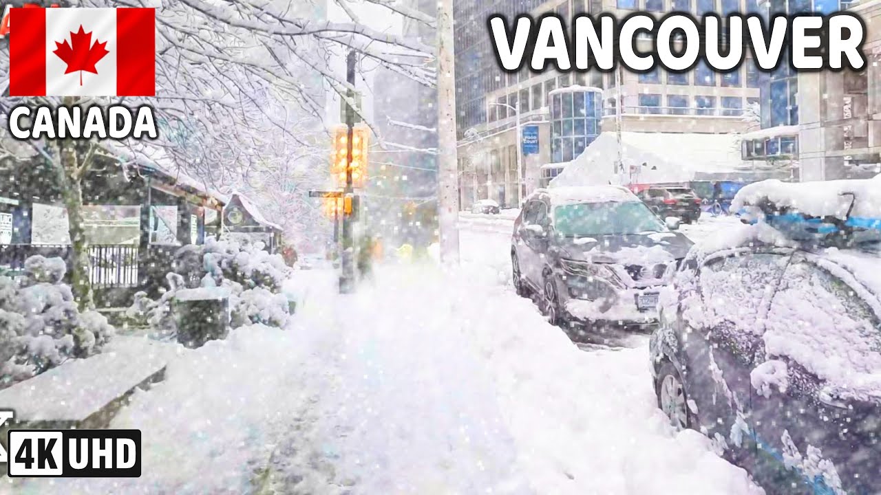 🇨🇦 【4K】❄️❄️❄️ HEAVY SNOWFALL in Downtown Vancouver BC, Canada. Go Pro Hero 10.