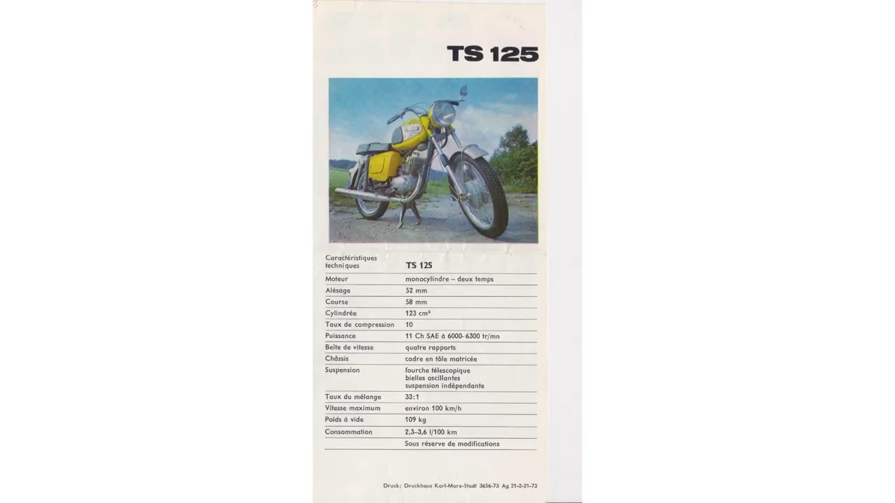 Dépliant MZ TS 125 et 250 de 1973