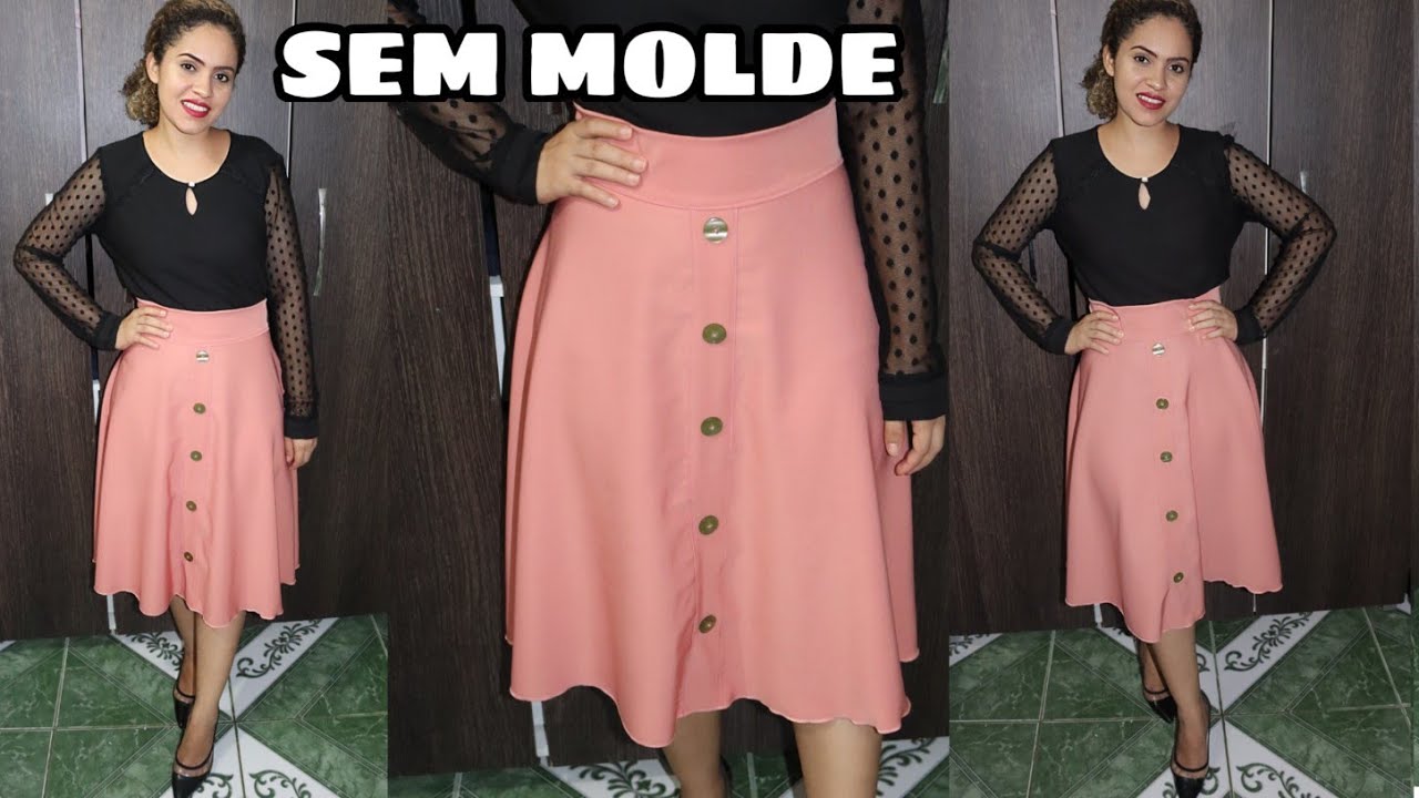 Diy-. Saia godê linda com botões e zíper.