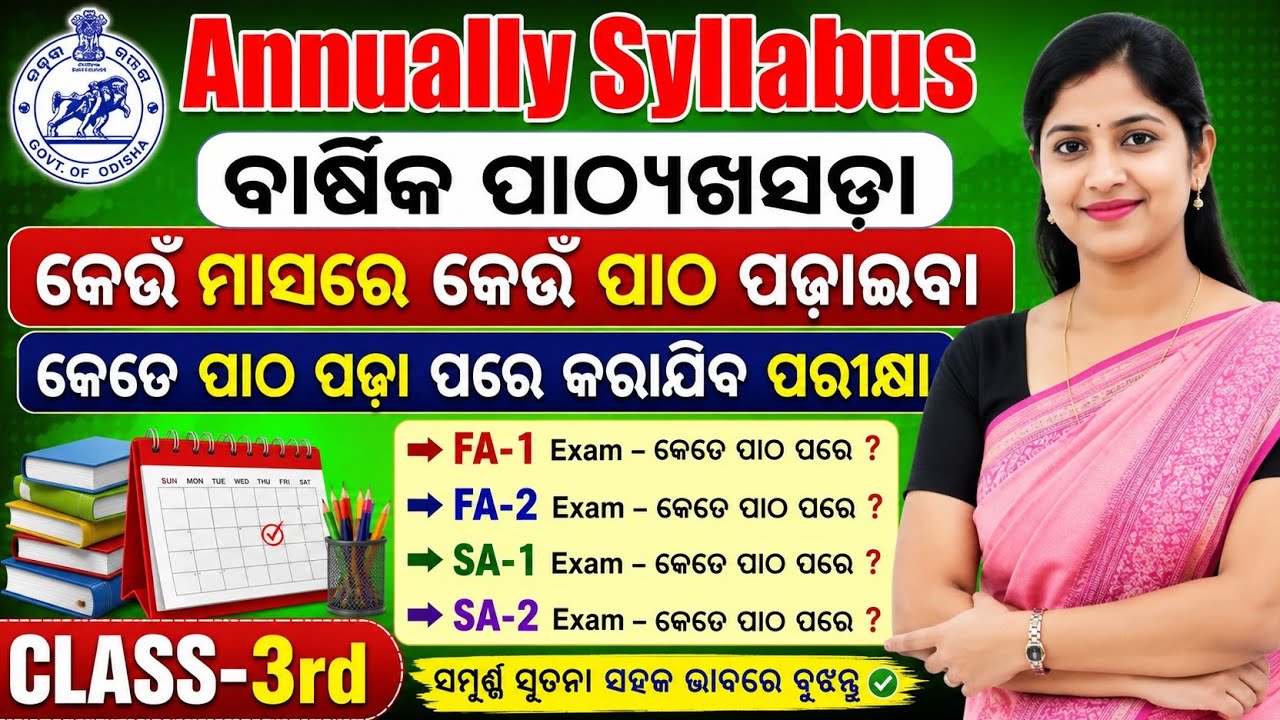 Annually Syllabus of odia Medium All Subject ବାର୍ଷିକ ପାଠ୍ୟାଖସଡା2026-2027Class-1stରୁ8th & Sisuvatika