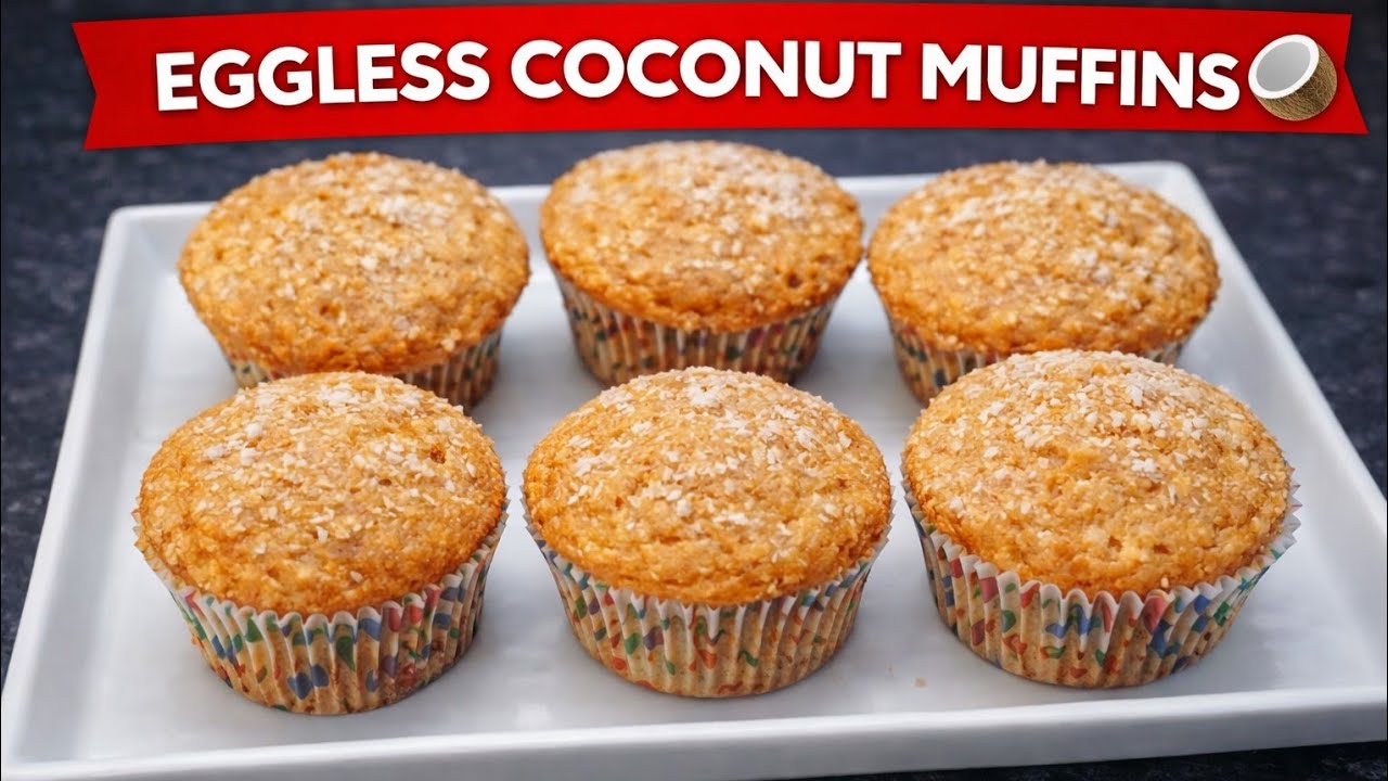 No Oven Eggless Coconut Muffins | Ekdum Spongy & Super Soft, Tea time cake