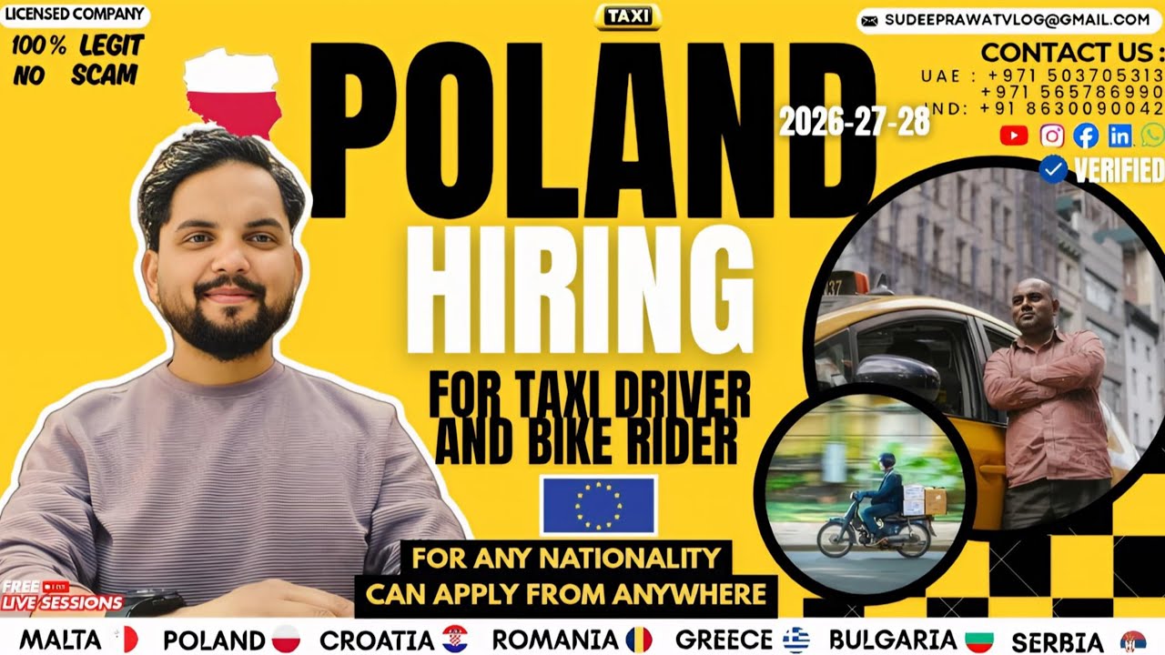 2026 - 2027 POLAND 🇵🇱 HIRING TAXI DRIVERS AND BIKE RIDERS ✅ ALL NATIONALITY CAN APPLY 😊