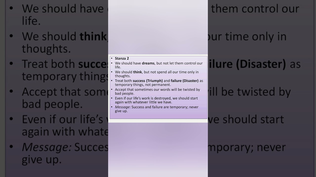 Plus one English| If poem Summary| exam focused 