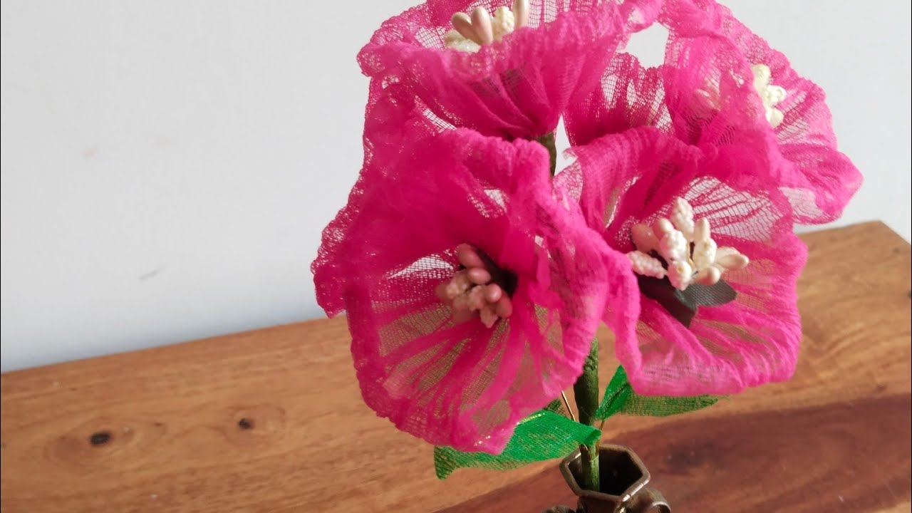 Organdi flower l flower making tutorial l esay diy crafts l  home decoration