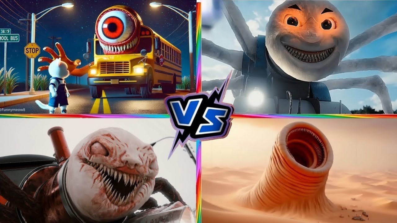 School Bus Vs Cursed Thomas Vs Choo choo Charles Vs Erosion Worm | Pepe Viral Music | Tiles Hop! 