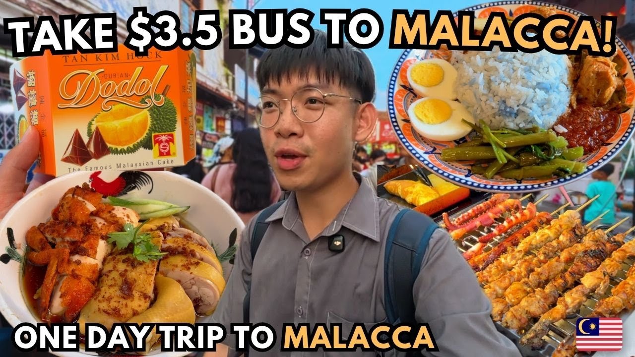 $3.5 Bus to Malacca from Kuala Lumpur 🇲🇾 | Chicken Rice Ball, Malaysian Food & Scenic Mosque!