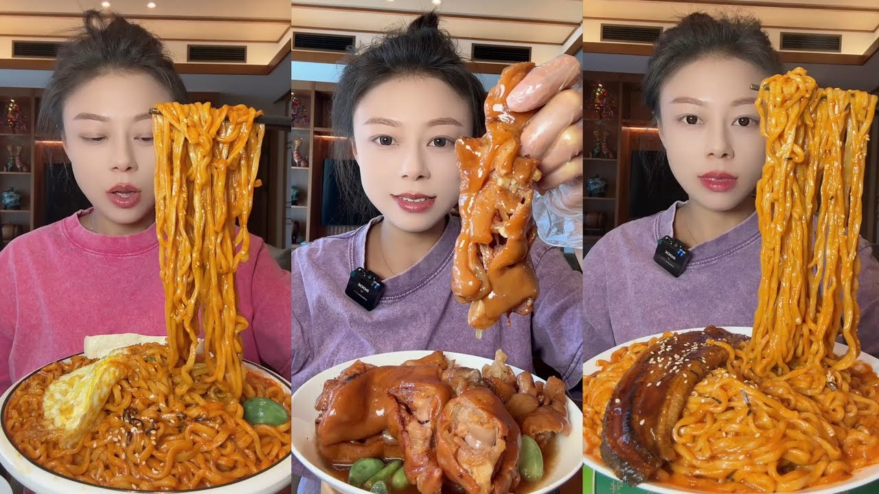 Mukbang part: Eating spicy 🥵 noodles frie noodles🍜with Chinese food #dinner #pork #noodles 