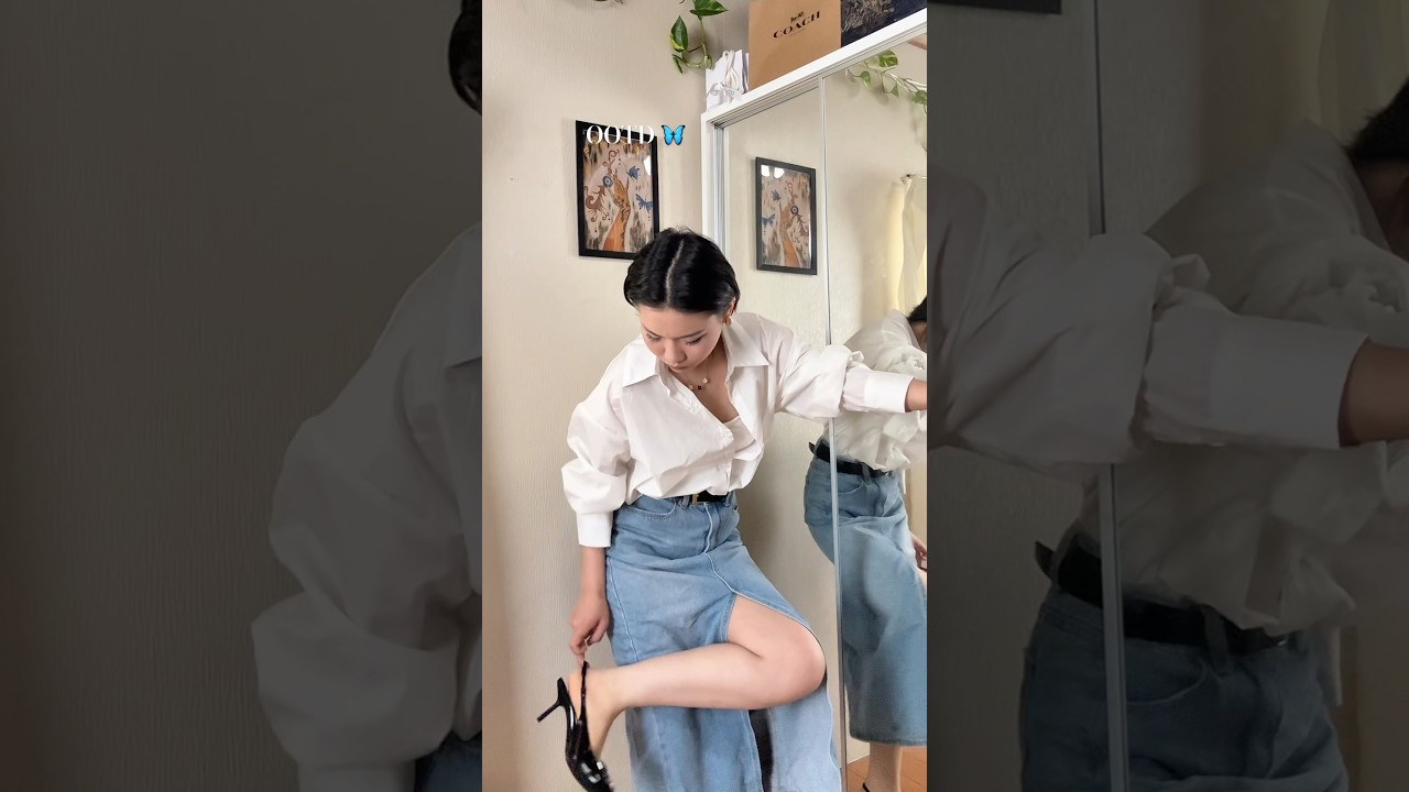 Let&rsquo;s style long denim skirt and white shirt 🦋 #style #outfit #basicstyle #dressed #stylelook