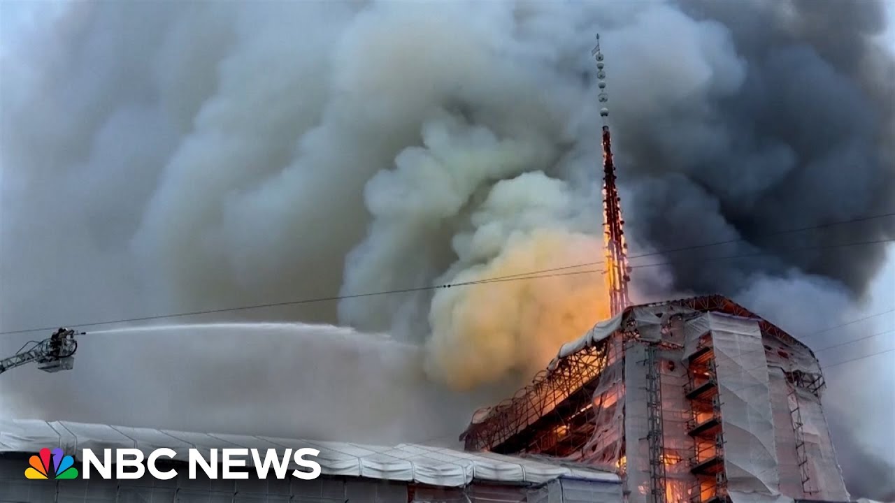 Video shows Copenhagen's historic stock exchange engulfed in flames