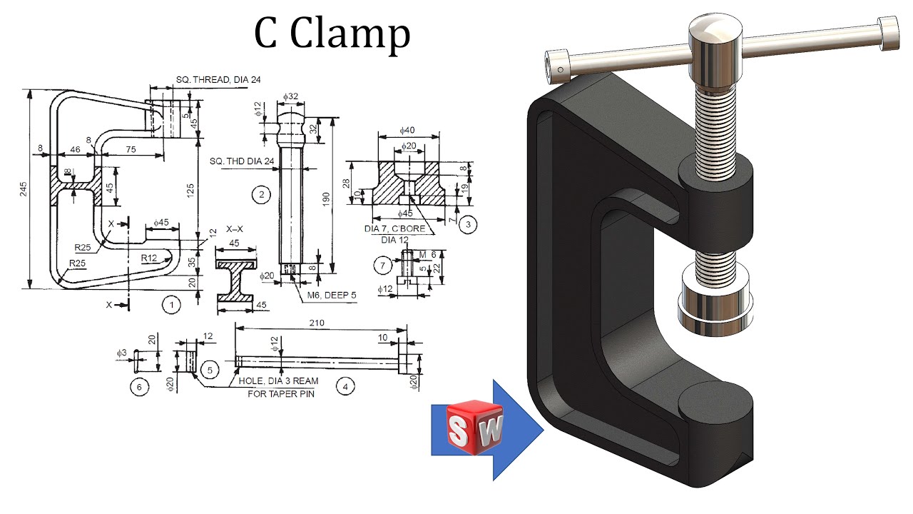 C Clamp using SOLIDWORKS | Parts and Assembly | Animation | SOLIDWORKS tutorials for beginners