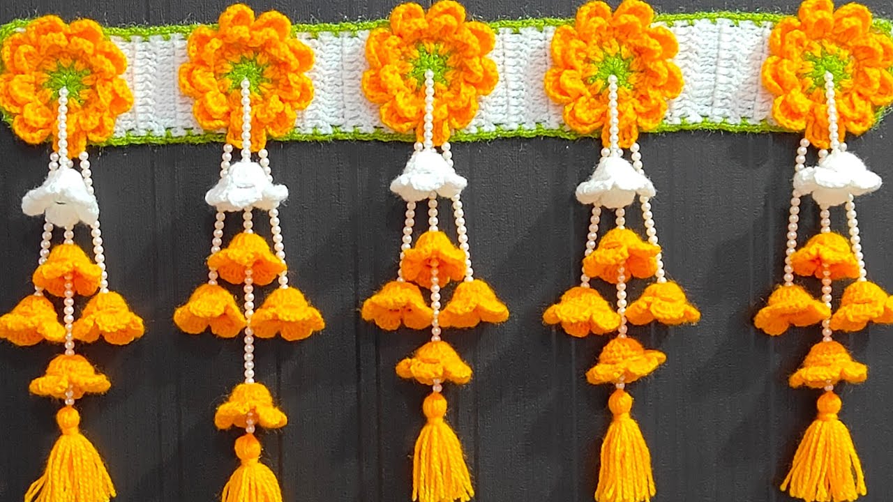 Wow 💫 Designer and Beautiful Bell Flowers Toran Tutorial 💯 Crochet Door hanging toran/Gate parda