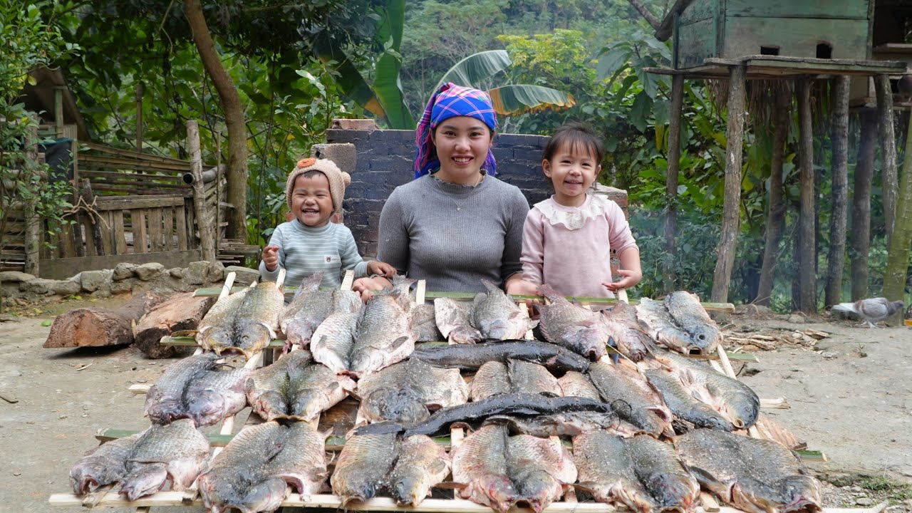 Going to the river with my young son to catch giant fish - to make smoked fish for preservation