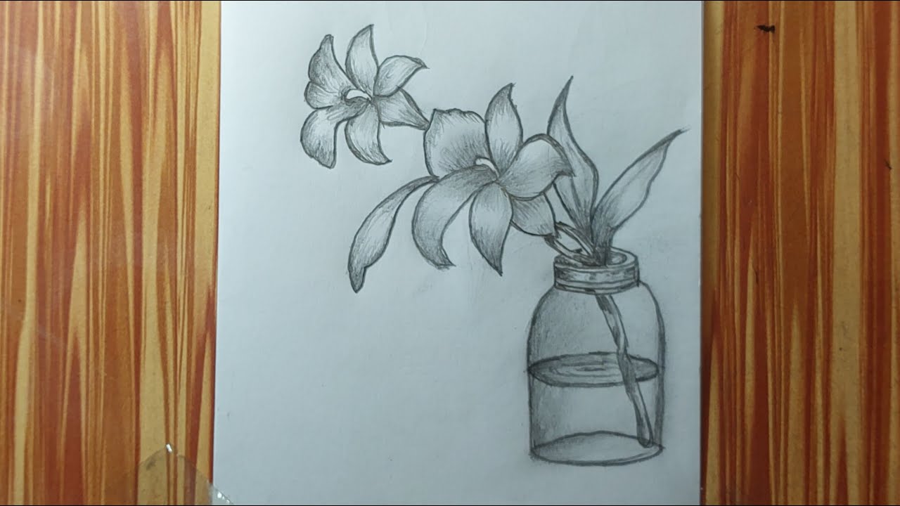 Simple Flower Pencil Drawing in Bottle | Easy & Realistic Sketch