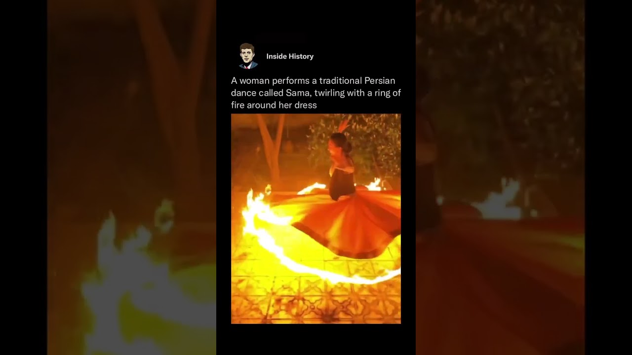 traditional Persian dance Sama twirling with a ring of fire around her dress