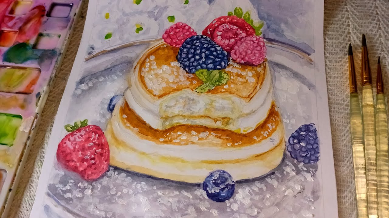 Paint with me || Food Art, Relaxing Vlog : [Souffle Pancakes 🥞]